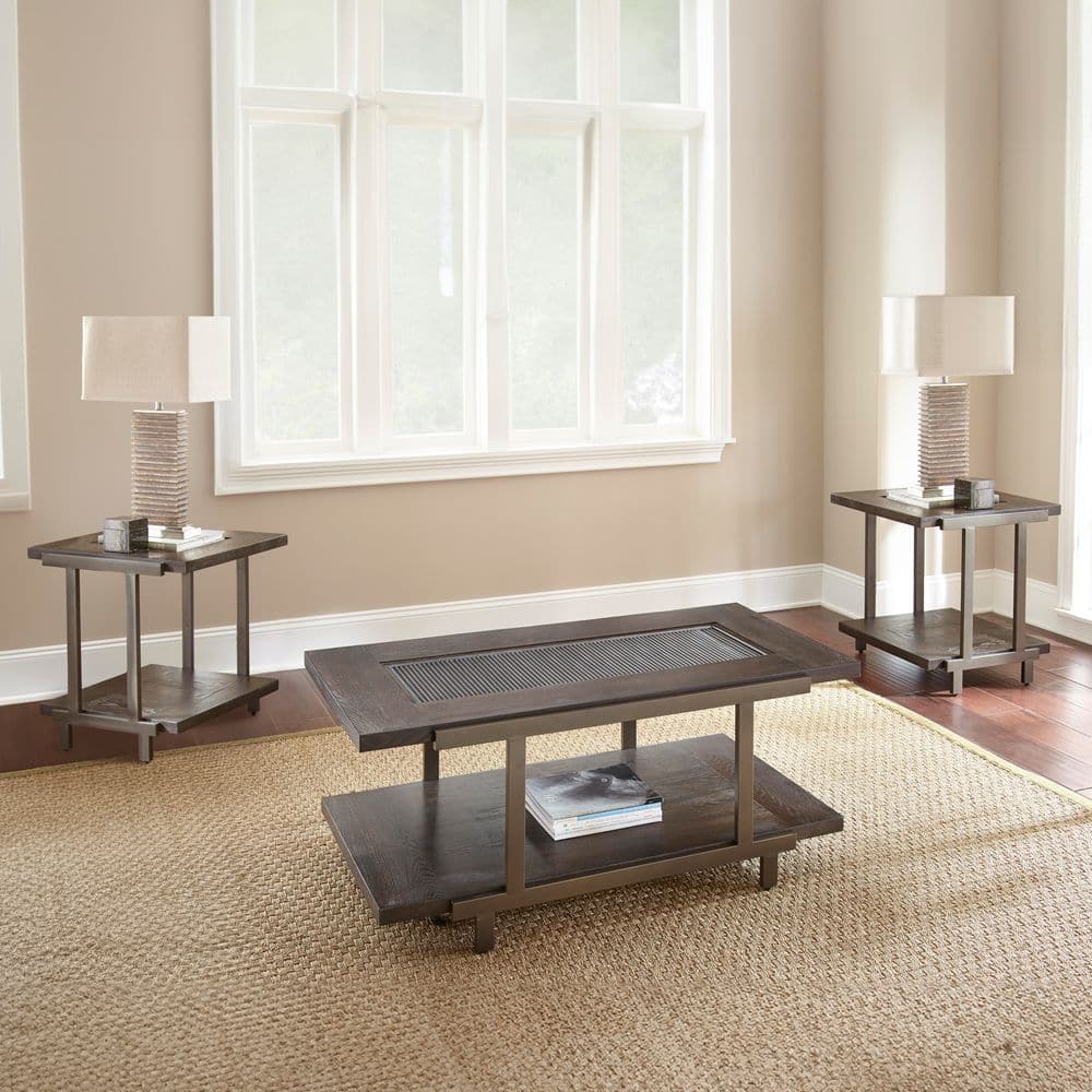 Terrrell 48 in. Brown Rectangle Wood Coffee Table and 2 End Tables