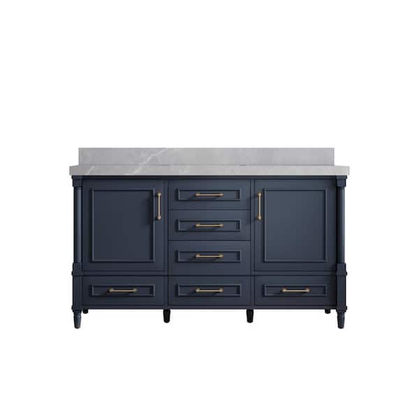 Willow Collections Hudson 60 in. W x 22 in. D x 36 in. H Single Sink Bath Vanity in Navy Blue with 2 in. Pearl Gray Qt. Top