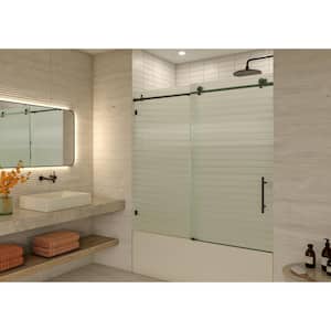 Galaxy 56 in. To 60 in. W x 60 in. H Frameless Sliding Bathtub Door in Matte Black with Fluted Glass