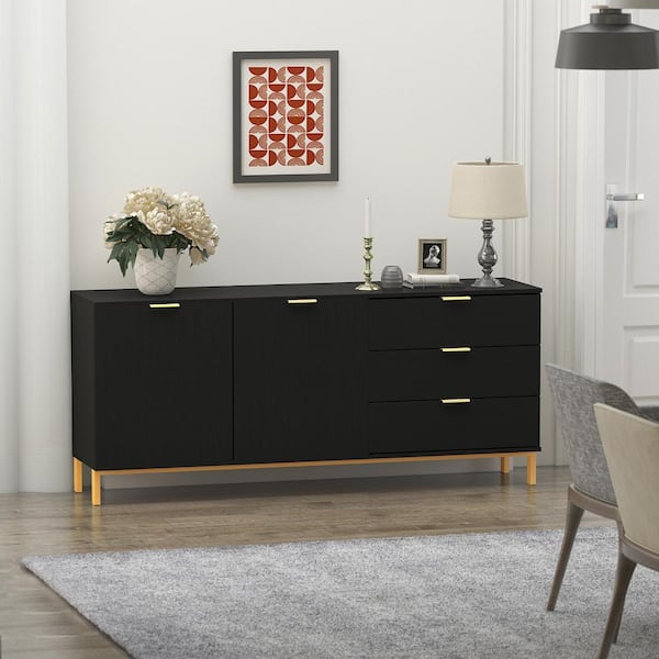 LYNSOM Storage Cabinet with Doors and Shelves, Free Standing Office Cabinet, Modern Wood Buffet Sideboard for Kitchen, Living Room, Bedroom, Hallway