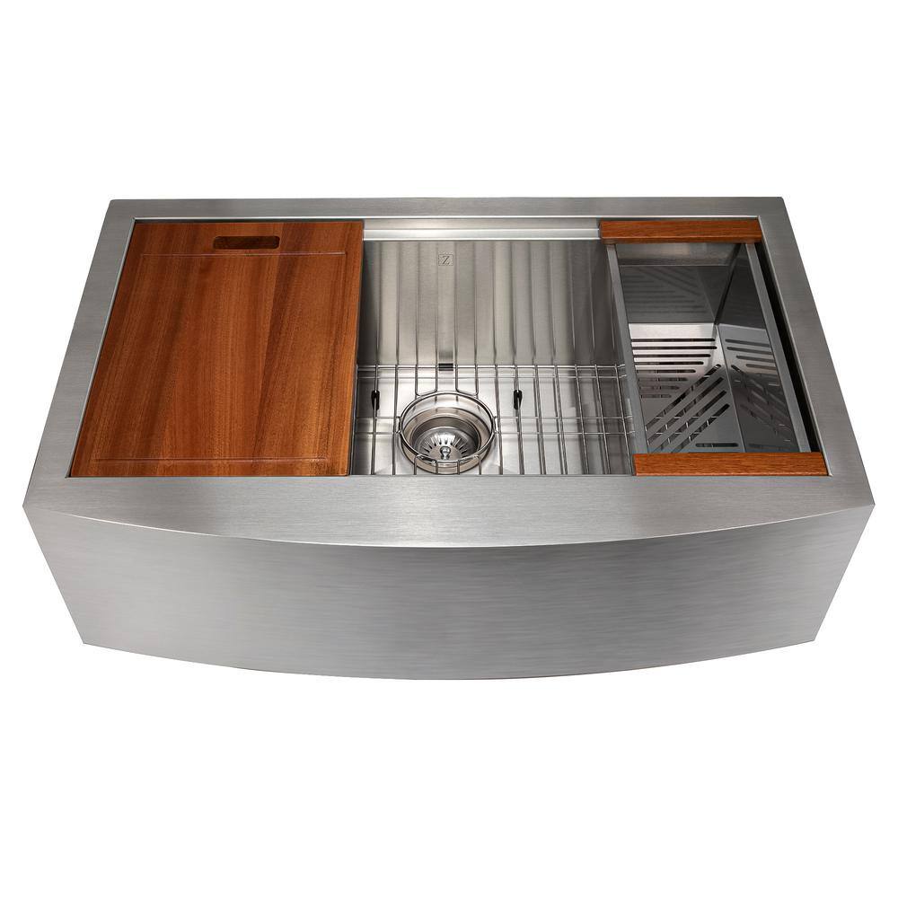 33" Stainless Steel Single Bowl Farmhouse Sink with Drainboard