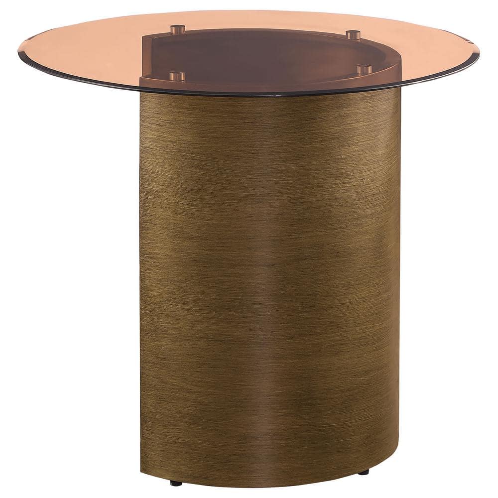 Morena Round Bronze Metal End Table with Tawny Glass Top