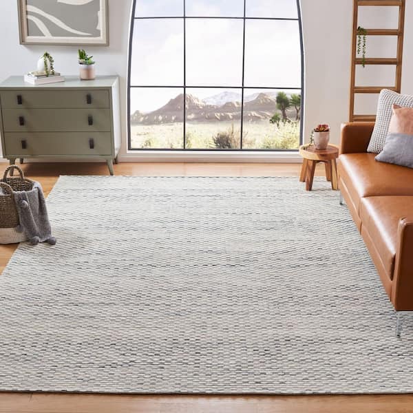 Marbella Beige/Blue 9 ft. x 12 ft. Striped Solid Color Area Rug