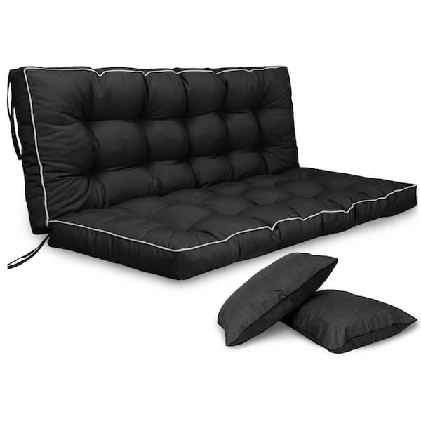 63 in. x 40 in. Porch Swing Cushions with Backrest Outdoor Swing Cushions Replacement Waterproof Black