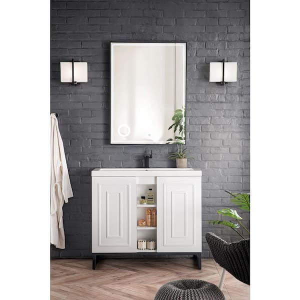 Alicante' 39.4 in. W x 15.6 in. D x 35.5 in. H Bath Vanity in Glossy White with White Glossy Resin Top