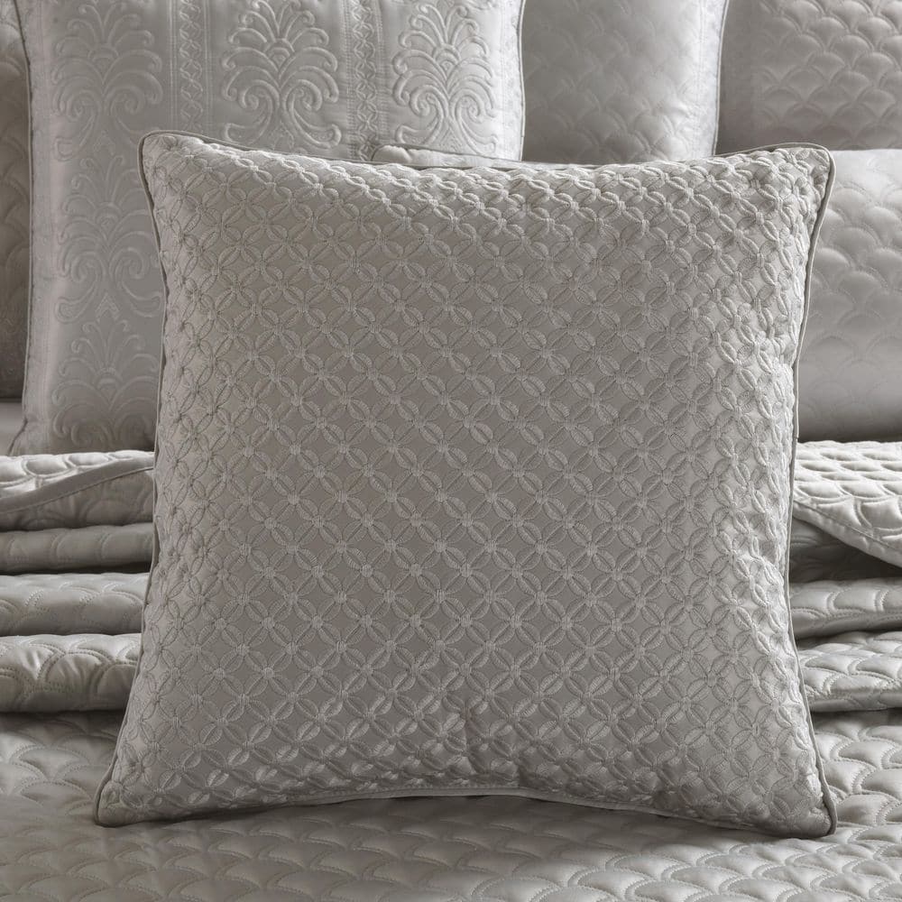 Silver Embroidered 16" Square Decorative Throw Pillow