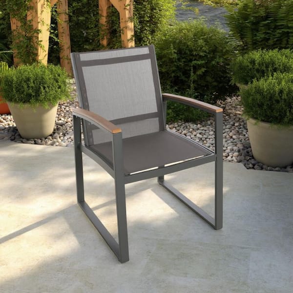 Gray Metal Frame Outdoor Dining Chair (Set of 2)