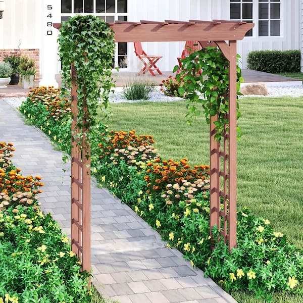 85 in. x 63 in. Wooden Garden Arbor,Outdoor Garden Arch Trellis for Climbing Vines,Garden Arbor Arch with Trellis-Brown