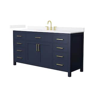 Beckett 66 in. Single Freestanding Dark Blue Bath Vanity with White Quartz Top