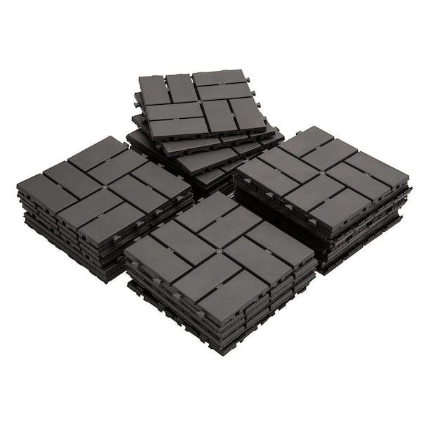 Amucolo 12 in. x 12 in. Outdoor Checker Square Composite Interlocking Waterproof Flooring Deck Tiles in Dark Gray (Pack of 27)