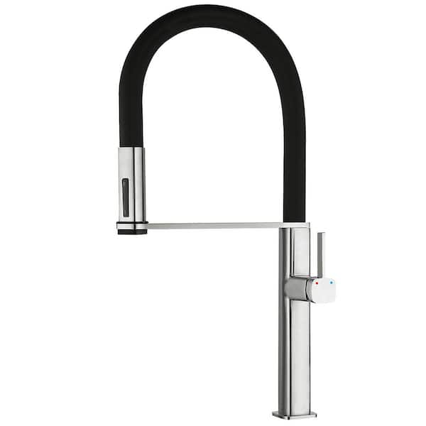 22 in. Single Handle Pull Down Sprayer Kitchen Faucet with 360° Spout Swivel Flexible Spray Wand in Brushed Nickel