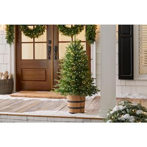 4 ft. Pre-Lit LED Fraser Fir Artificial Christmas Tree with Whiskey Barrel Pot