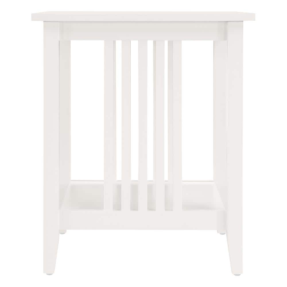 White Wood Mission Style Side Table with Shelf