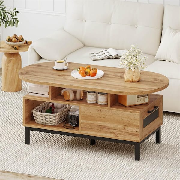 Costway 47 in. Natural Oval Particle Board Top Coffee Table with 4