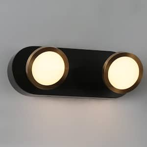 11.8 in. Modern 2-Light Black Integrated LED Bathroom Vanity Light, Brass Gold Adjustable Wall Sconce