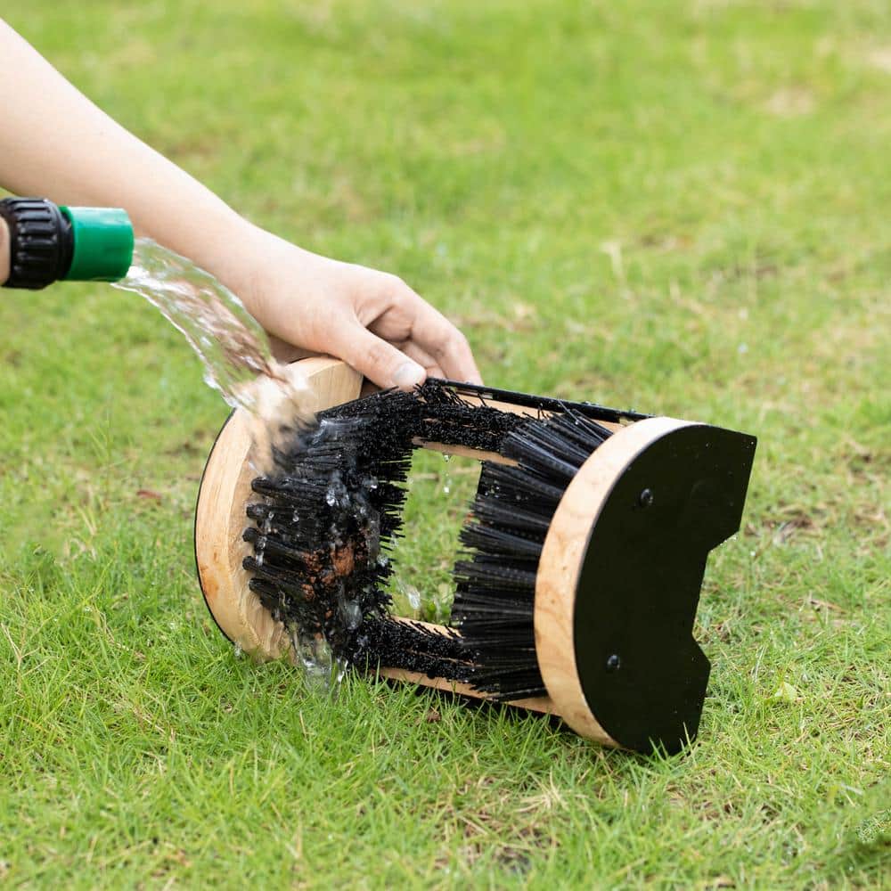 Heavy-Duty Black Metal and Wooden Boot Scraper with Brushes