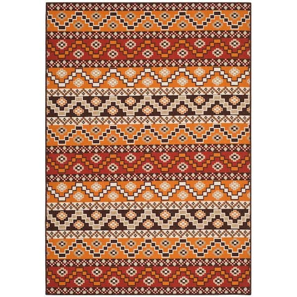 SAFAVIEH Veranda Red/Chocolate 5 ft. x 8 ft. Border Indoor/Outdoor Patio  Area Rug