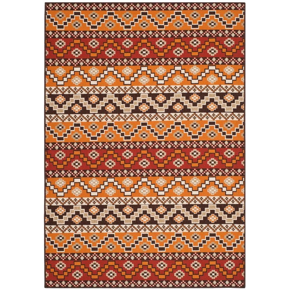 SAFAVIEH Veranda Red/Chocolate 8 ft. x 11 ft. Border Indoor/Outdoor ...
