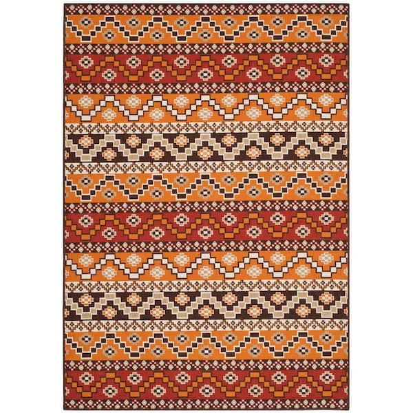 Veranda Red/Chocolate 8 ft. x 11 ft. Border Indoor/Outdoor Patio  Area Rug