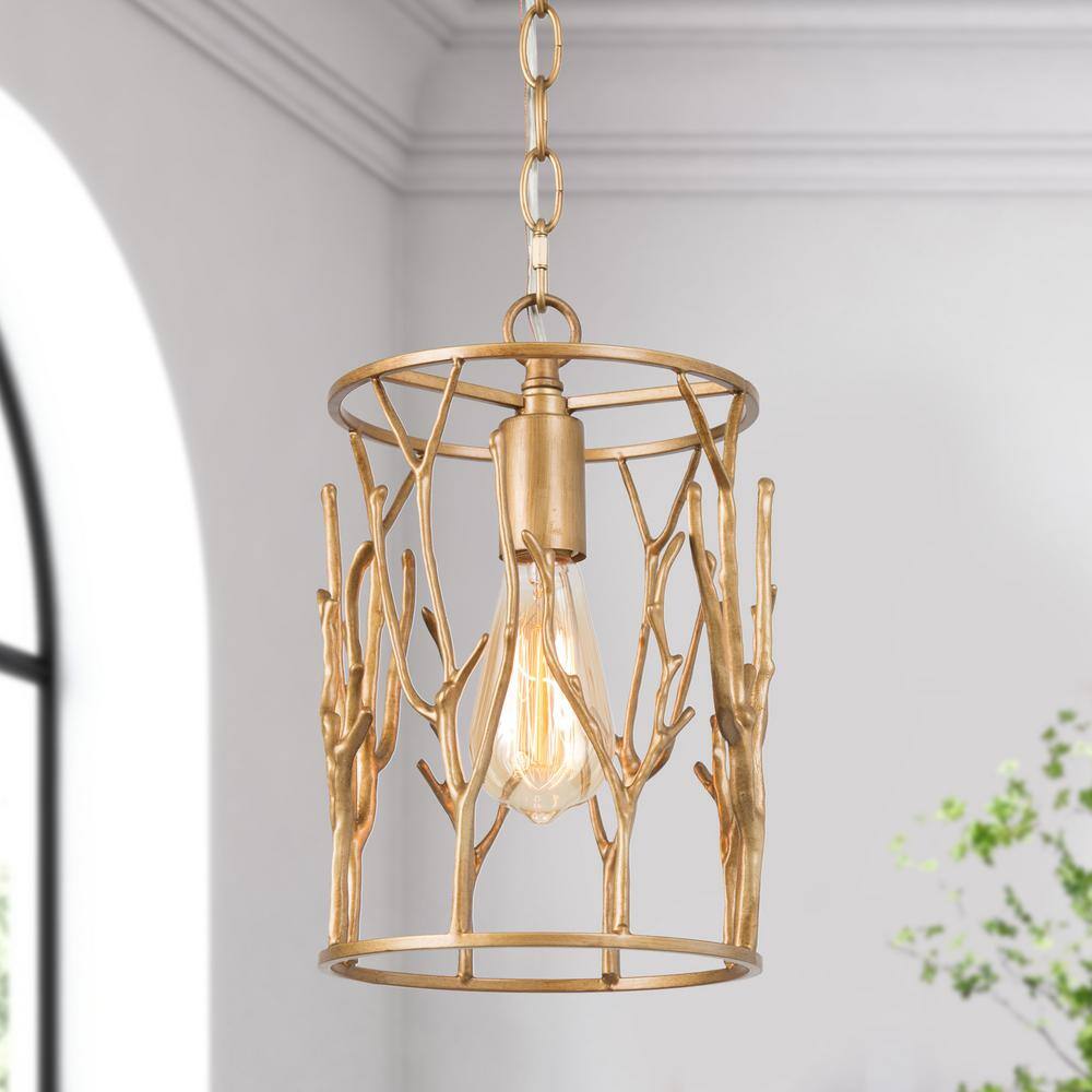 Vintage Gold Drum Metal Pendant Light with Adjustable Chain