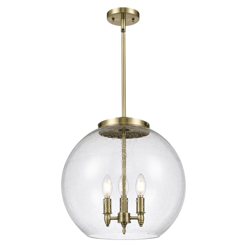 Athens 60-Watt 3-Light Antique Brass Shaded Mini Pendant Light with Seedy Glass price history on PriceWatchPro