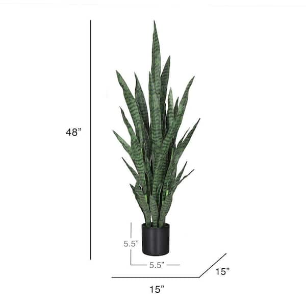 LIVING LUXURY 4 ft. Artificial Sansevieria Snake Plant in Black Pot  60633-GR - The Home Depot