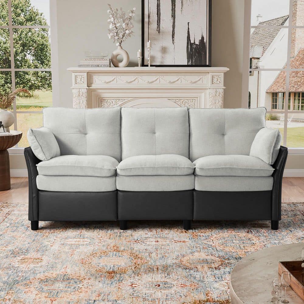76.4 in. Wide Straight Arm Fabric Rectangle Reclining Sectional Sofa in Gray and Black price history on PriceWatchPro