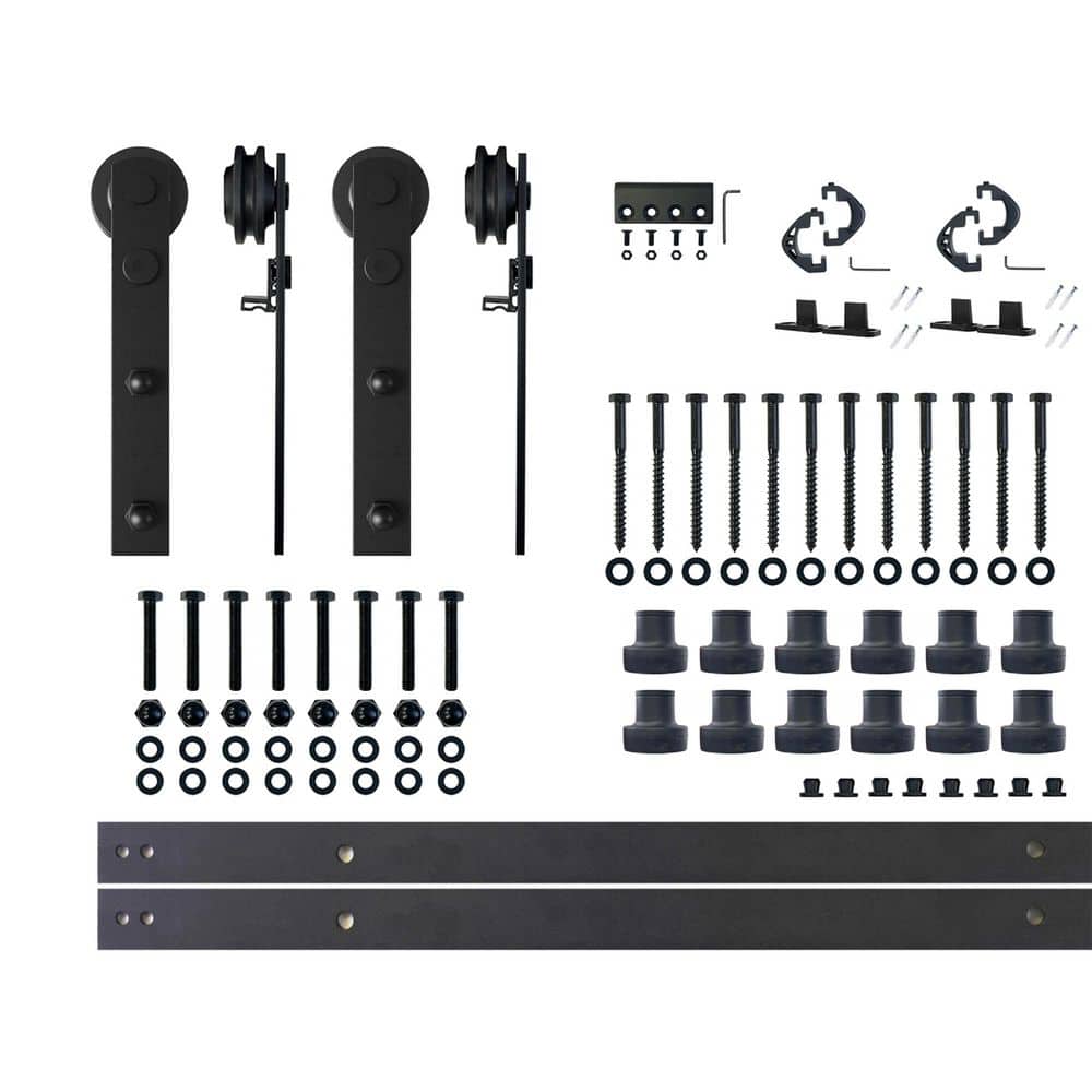 15 ft./180 in. Black Rustic Non-Bypass Sliding Barn Door Hardware Kit Straight Design Roller for Double Doors price history on PriceWatchPro