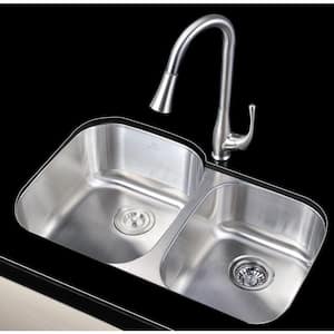 MOORE Series Undermount Stainless Steel 32 in. 0-Hole Double Bowl Kitchen Sink