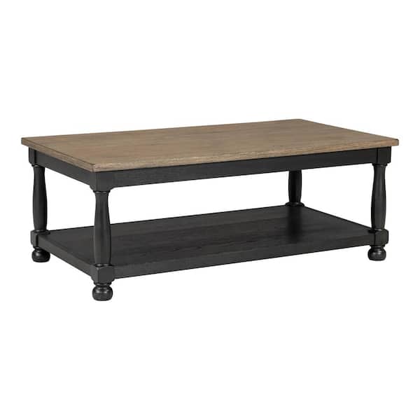 Windcrest 48 in. Weathered Black and Brown Rectangle Wood Coffee Table with Farmhouse Legs