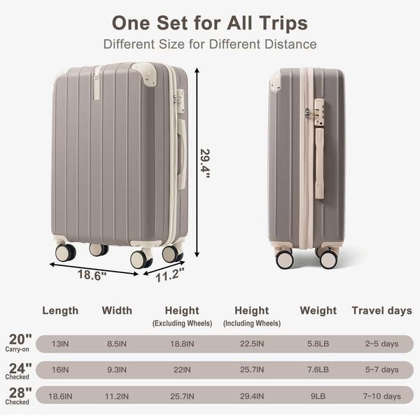 Merax Lightweight Durable 3-Piece Light Gray ABS Plastic Hardshell