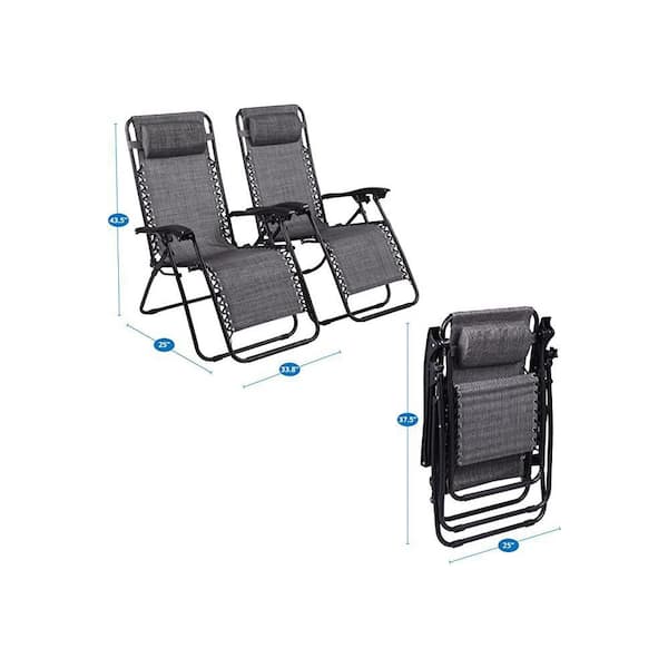 HOMESTOCK Gray, Zero Gravity Chairs Outdoor Lounge Chair Anti Gravity Chair  Folding Reclining Chair with Headrest (Set of 2) 59517 - The Home Depot
