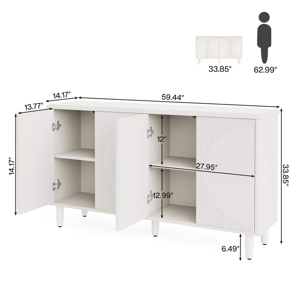 White Modern 59.4'' Sideboard with Semicircle Pattern