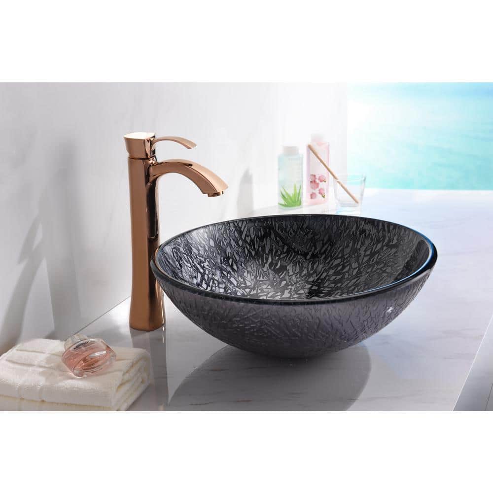 Arctic Sheer 16.5'' Gray Tempered Glass Circular Bathroom Sink