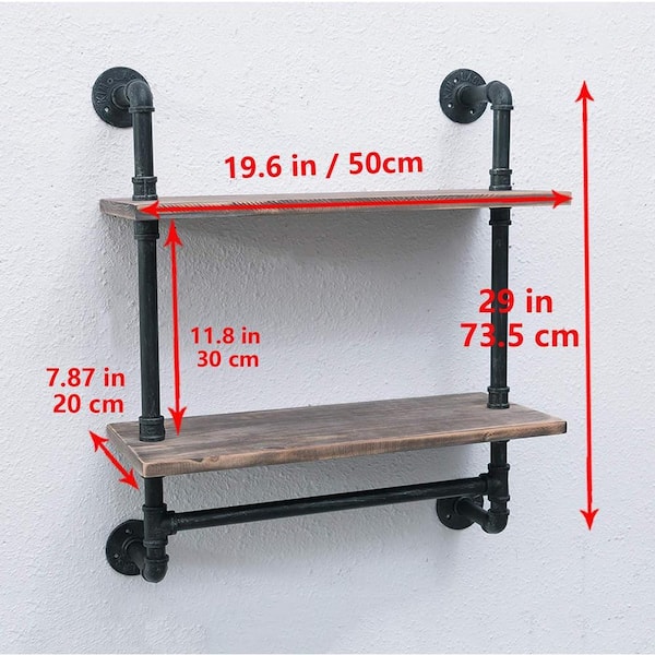 19.7 in. W x 7.8 in. D Retro Grey Industrial Pipe Shelves with