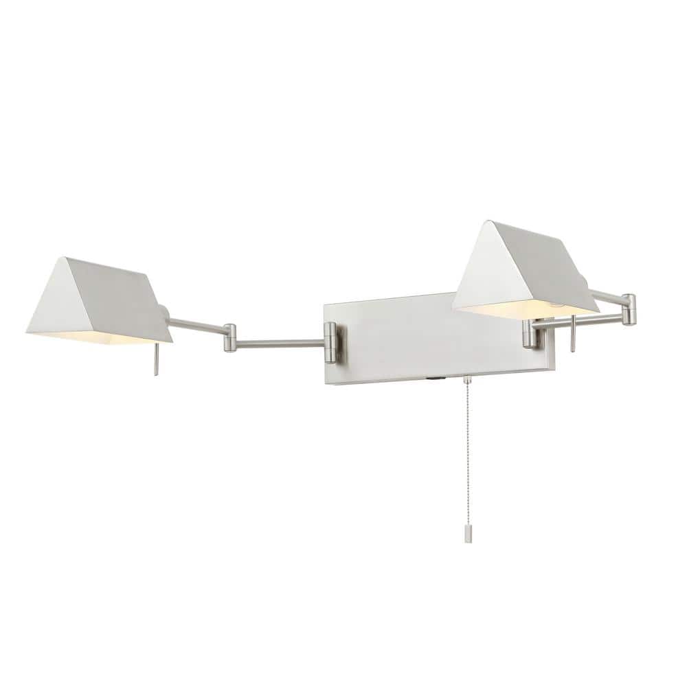 White Iron Double Swing Arm Wall Sconce with USB Port
