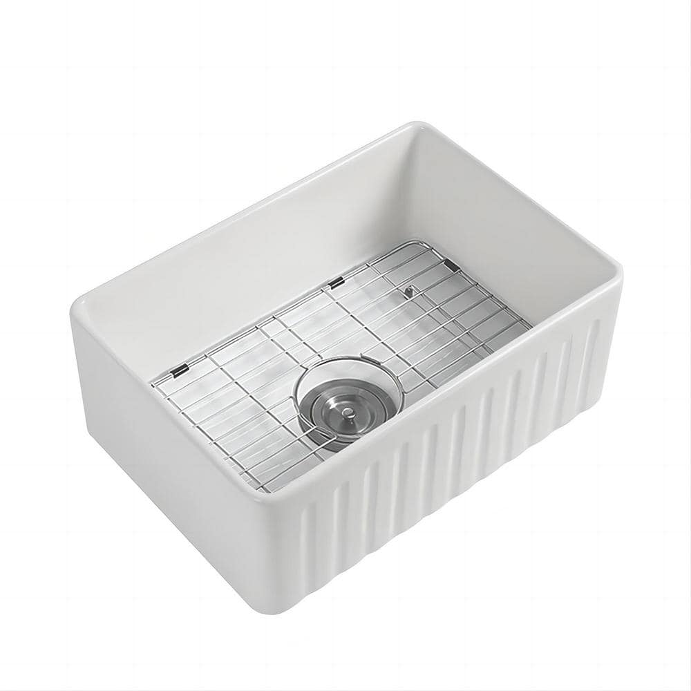 Farmhouse Apron Front Fireclay 30 L Single Bowl Kitchen Sink with Bottom