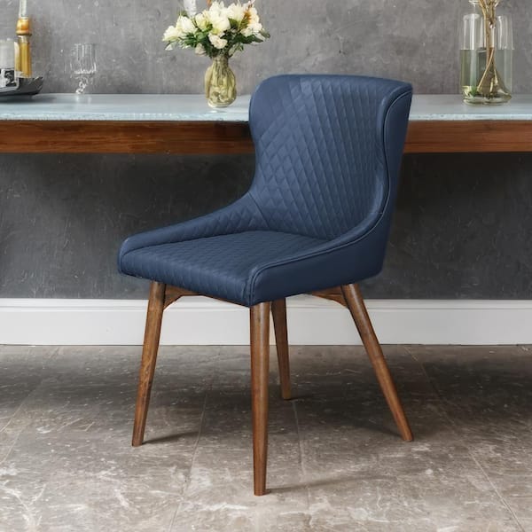 Navy blue leather dining chairs discount