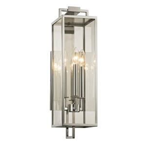 Beckham 3-Light Polished Stainless 21.5 in. H Outdoor Wall Mount Sconce with Clear Glass