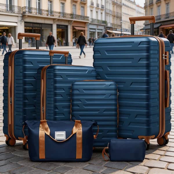 LIVACA 6-Piece Navy Blue ABS Plastic Hardside Expandable Spinner