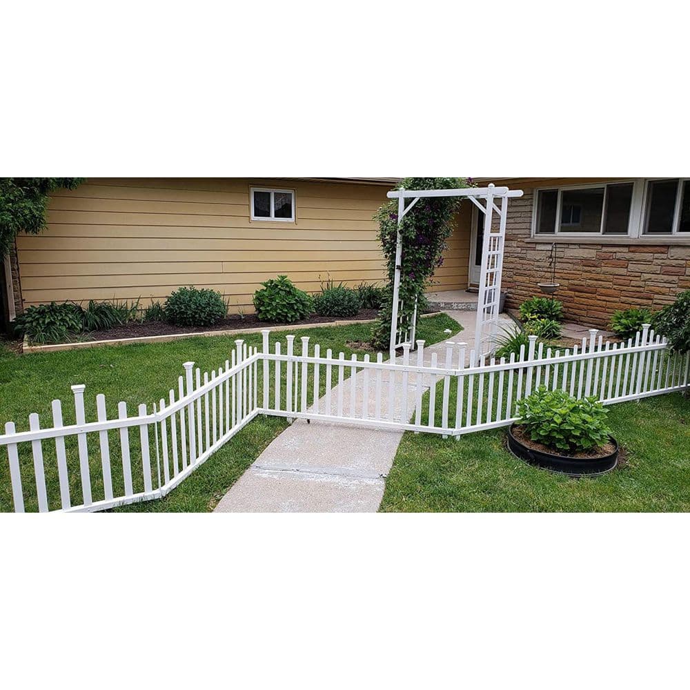 White Vinyl No-Dig Garden Picket Fence Panel Kit
