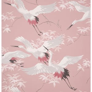Saura Pink Cranes Matte Non-Pasted Strippable Wallpaper Sample