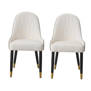 Set of 2 PU Leather White Grey Dining Chair with Solid Wood Metal Legs