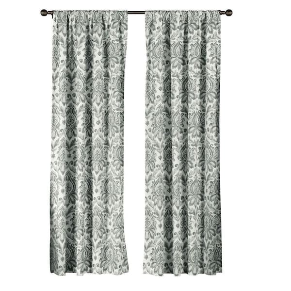 Creative Home Ideas Semi-Opaque Paige 100% Cotton Extra Wide 96 in. L Rod Pocket Curtain Panel Pair, Grey (Set of 2)