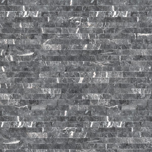 Marquina Nero Ledger Panel 6 in. x 24 in. Splitface Marble Wall Tile (6 sq. ft./Case)