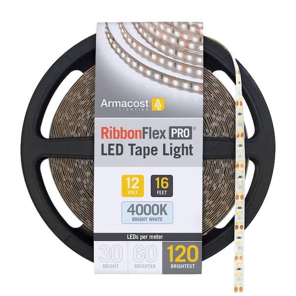 RibbonFlex Pro 16 ft. (5 m) 12-Volt Hardwired White Integrated LED Strip Light 120 LED/m 4000K