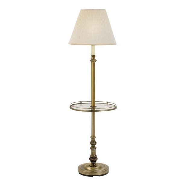 Fangio Lighting 55 in. Pub Stem Antique Brass Floor Lamp With Clear Glass Tray