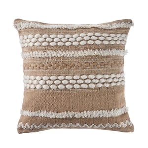 Textured Neutral Beige / White 20 in. x 20 in. Embroidered Standard Indoor/Outdoor Throw Pillow