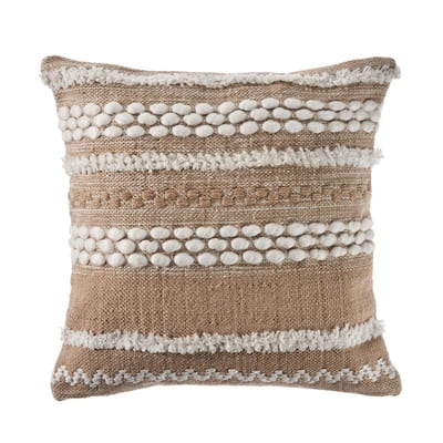 Textured Neutral Beige / White 20 in. x 20 in. Embroidered Standard Throw Pillow