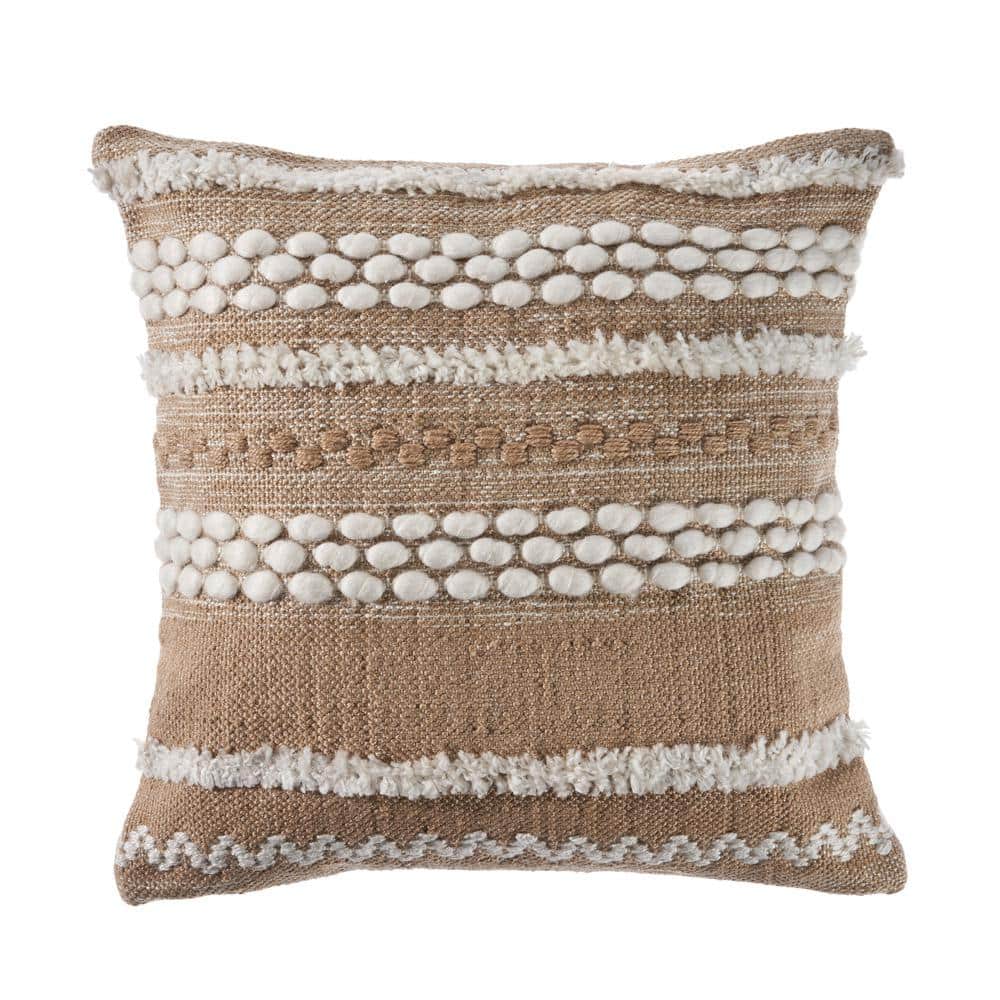 Textured Neutral Beige / White 20 in. x 20 in. Embroidered Standard Indoor/